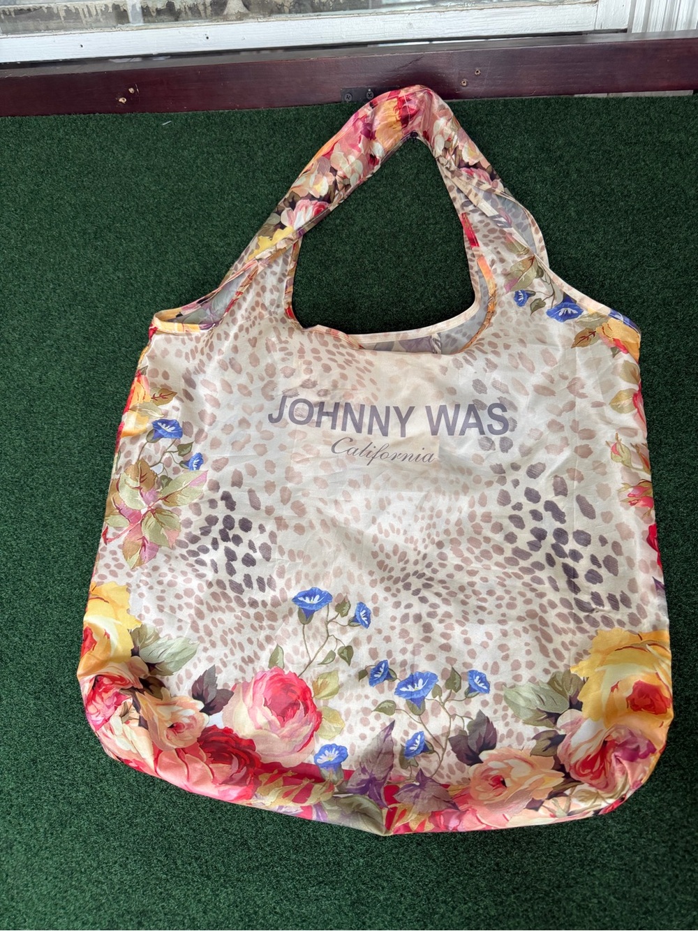 Johnny Was Beige Floral & Leopard Print Tote with Multicolor Blossoms